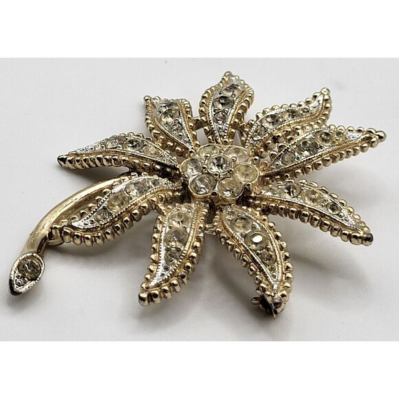 Vintage EMMONS Bezel Set White Gold Tone Flower Brooch Pin 2.5in - Picture 3 of 6